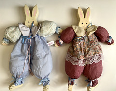 T.L Toys Country Bunnies Rabbits Wooden Plush Stuffed Animal Dolls SET OF 2