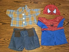 Teddy Mountain Fits Build A Bear Clothing Plaid W/ Denim Shorts & Spider Man