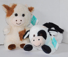 Cow Stuffed Animals Black White & Brown Cream TWO Cows Plush About 8″ SOFT