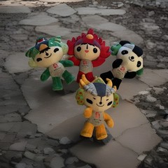 Beijing Summer Olympics 2008 Mascot Plush Set of 4 Dolls Official Fuwa Soft Toys