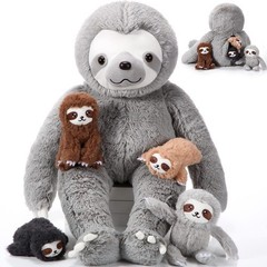 5 Pcs Sloth Plush Set 13 Inch Mommy Sloth Animal with 4 Cute Baby in Zippered…