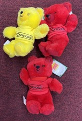 RARE New With Tag 1986 Burger King Crayola Teddy Bear Lot of 3 RED RED YELLOW