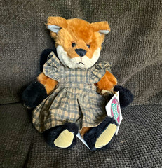 GANZ Cottage Collectibles Fox Plush Stuffed Animal Plaid Dress w/ Tags 1992