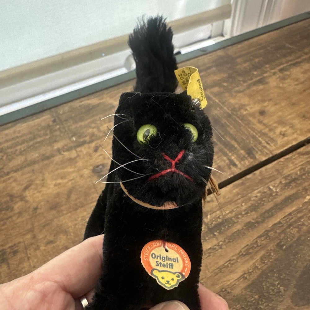 VTG STEIFF ORIGINAL GERMAN BLACK HALLOWEEN Tom Kitten CAT 8”Chest Tag & Button