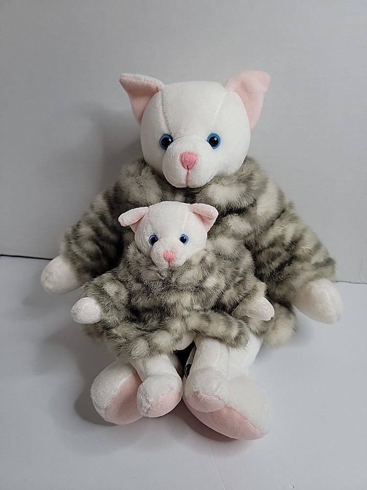 Russ Target White Plush Cat Kitty 14″ W/Baby Kitty 6″ Fur Coat Stuffed Plush