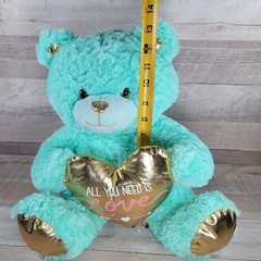 Mint Green Teddy Bear Plush Gold Heart Valentines Day Stuffed Animal Adventure