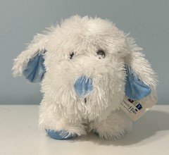 Beverly Hills Teddy Bear Co Baby 10” White & Blue Marshmallow Dog Plush Rattle