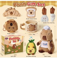 Capybara Plush Gifts Set for Kids Cute Chef-Themed Stuffed Toys W/ Mug Keychain