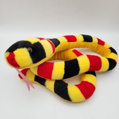 Vtg K&M International Carnival Python Snake Plush Toy 54″ Red Black Yellow 2004