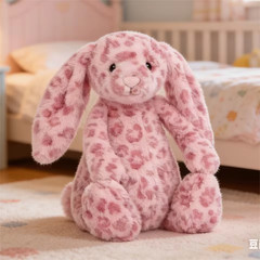 Hopscone Luxe Bunny Plush Toy Pink Leopard Print Bashful Bunny Doll