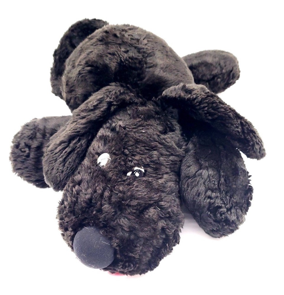 1990’s Chosun Laying Floppy Dog Black Plush Pink Tongue Stuffed Animal Puppy
