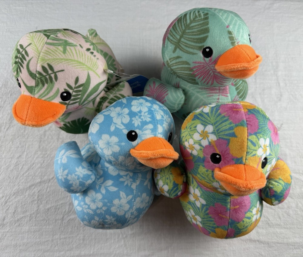 4 Way To Celebrate! Blue Floral Print Duck Plush Duck Stuffed Animal Lot 6”
