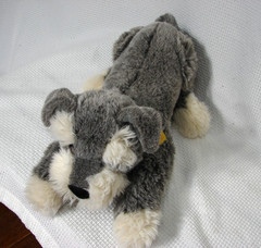 Steiff Schnauzer Dog w/ Button & Tag Gray Terrier Stuffed Animal Germany 18″