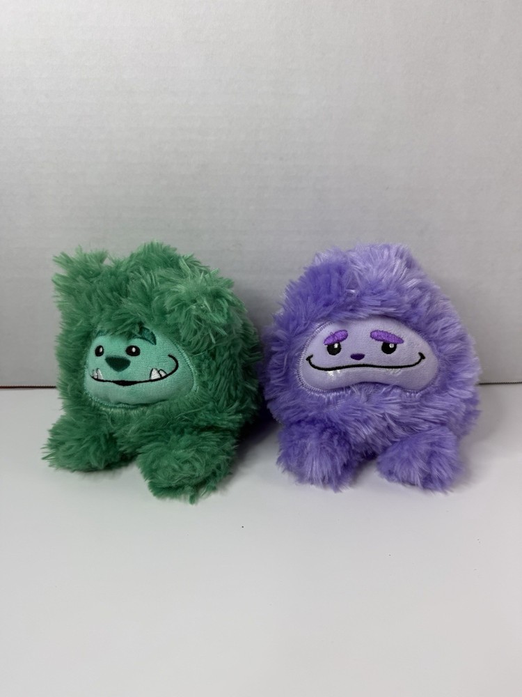 Giggle Scape MONSTER Green & Purple Fuzzy 6” Plush 2023 Embroidered Face Lot 2