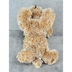 Golden Bear Co Ltd Shaggy Dog Plush Tan Golden Puppy Green Bow 11.5 Inch Lying