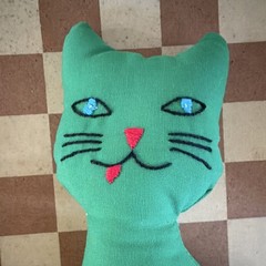 Handmade blue-eyed green Cat Stuffed animal