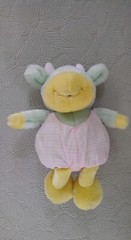 Baby Cow Plush 10″ Sitting Green Yellow w/ Pink White Plaid Romper Unbranded