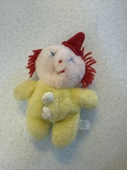 Vintage Eden Pastel Yellow Clown Plush Stuffed Animal Bell Rattle Sleeping Hat