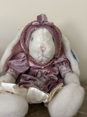 Vintage Dakin 12″ Pink & White Long Lop Ear Rabbit Bunny Plush Velvet Dress Tags