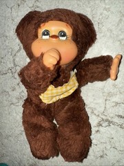 Vintage Thumb Sucking Bear Plush Stuffed Animal Rubber Face Hands Bib 9 In Brown