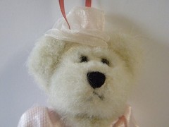 Bear Ballerina Teddy Bear Pink Dress Rose Pink String 6″x4″ Pre-loved White Fur