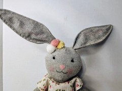 Ballerina Easter Bunny Gray Plush in Fancy Spring Dress Weighted Shelf Sitter Po