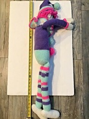 Clown Handmade Crocheted Yarn Doll Pink Purple Mint Green 36 Inches Vintage Toy