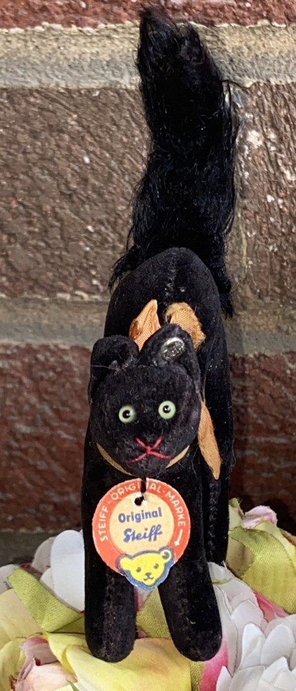 VTG STEIFF ORIGINAL GERMAN BLACK HALLOWEEN Tom Kitten CAT 3” Chest Tag & Button