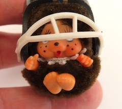 Vtg Christmas Monchhichi Monkey Ornament 70s Plush Freckles Mini Football 2″High