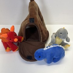 Prextex Dinosaur Volcano Cave House + 3 Baby Dinosaurs Plush Stuffed Toy Set