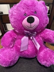 Walmart Candy Scented Purple Bear Plush 14″ Satin Bow Embroidered Heart on Paw