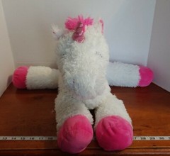 Dan Dee Plush Fuzzy Plush Laying Unicorn Pillow Pal 23″ White Silver Pink Soft