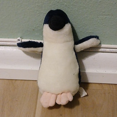 Small Black & White Plush Penguin Stuffed Animal with Pink Feet, Washable 2008
