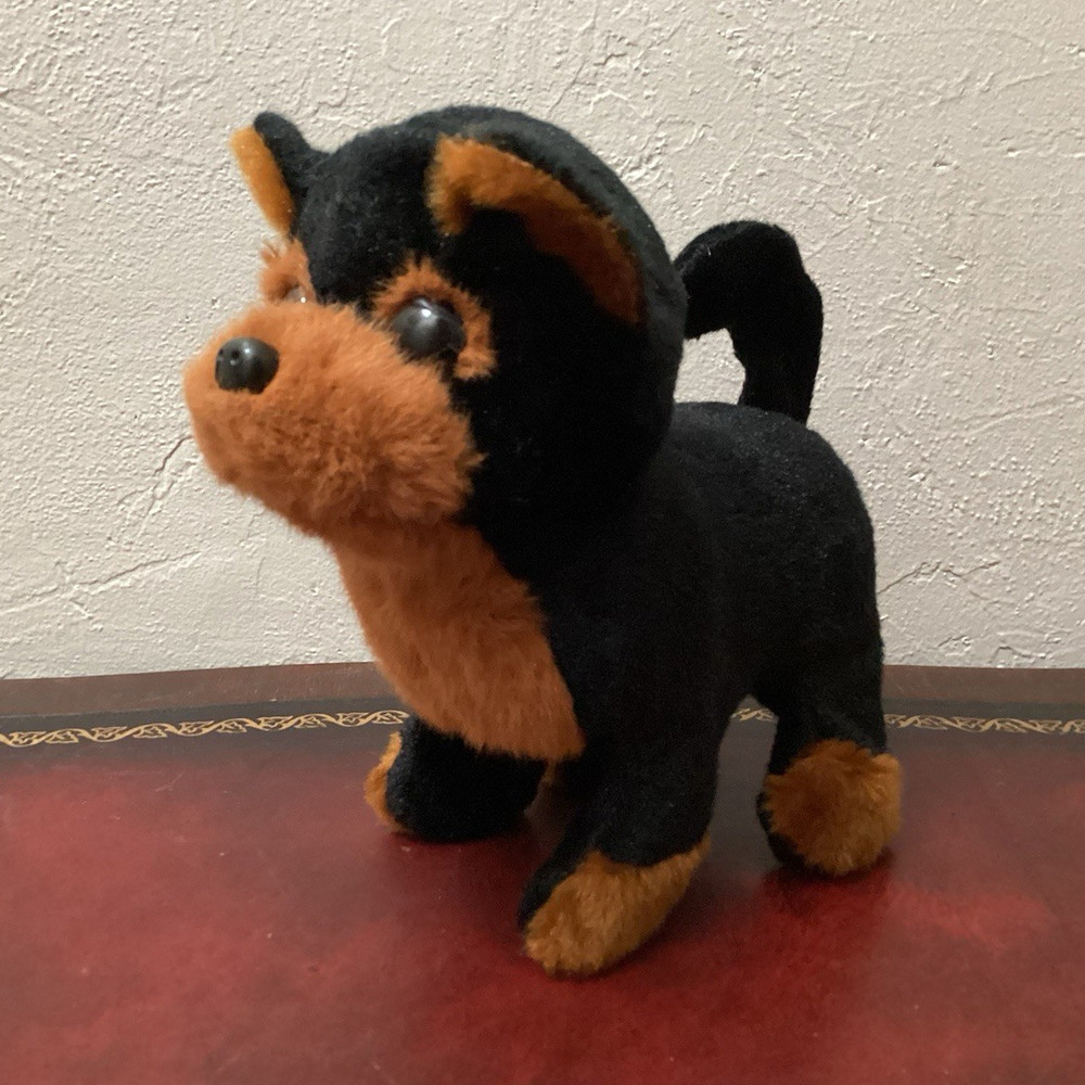 Black & Brown Walking Dog Stuffed Animal Plush Toy Small Battery Operated
