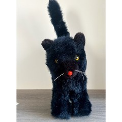 VTG Mary Meyers Black Cat Halloween Yellow Glass Eyes USA Plush 18″ Arched Back