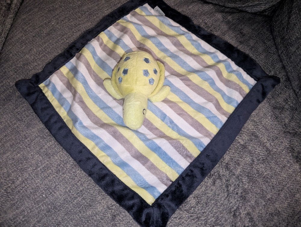 Turtle Baby Security Blanket Green Blue White Gray Stripes Carter’s Plush Lovey