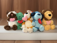Lot of 5 New NWT GiggleScape Valentine’s Day Cat Dog Tiger Lion Alligator Plush