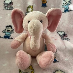 Russ Berrie Tender Rattles Baby Pink Elephant Plush Sewn Eyes Bow Stuffed Animal
