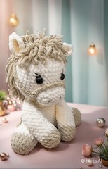 Handmade Crochet Horse Plush Stuffed Animal Amigurumi White & Tan 12×7”/ 40x18cm