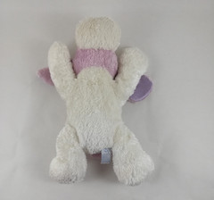 Aurora Baby Plush Puppy Dog Purple White Satin Ears Laying Flat 13 Inch
