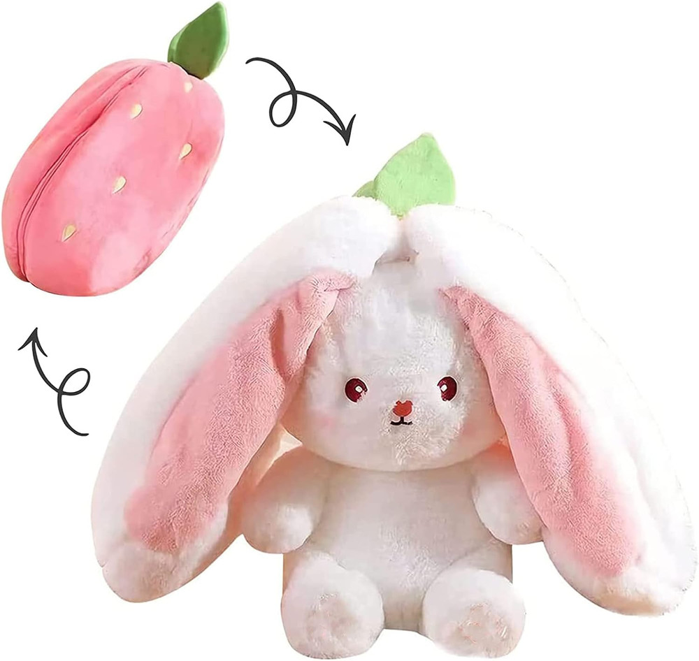 Bunny Plush Doll Toy Pillow, Reversible Carrot Strawberry Bunny Stuffed Animal w