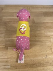 Victoria Secret VS Pink Polka Dot Puppy Dog Yellow Shirt Peace Sign Heart + Tag