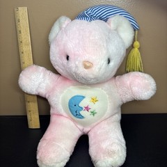 Vintage Animal Fair Teddy Bear Pastel Pink Plush Sleeping Cap Stars & Moon