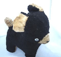 Black and Brown Plush Bear Standing on Four Paws Vintage 1940-50’s