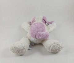 Aurora Baby Plush Puppy Dog Purple White Satin Ears Laying Flat 13 Inch