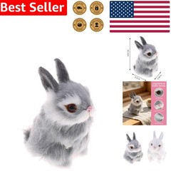 Realistic Faux Fur Plush Rabbit Toy Cute Gray Miniature Animal Easter Decor Gift