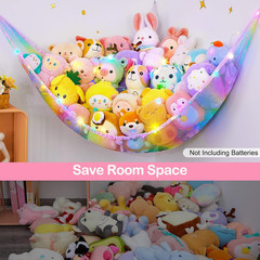Stuffed Animals Net Hammock Toy Storage with LED Light Plush Toy Organizer Corne