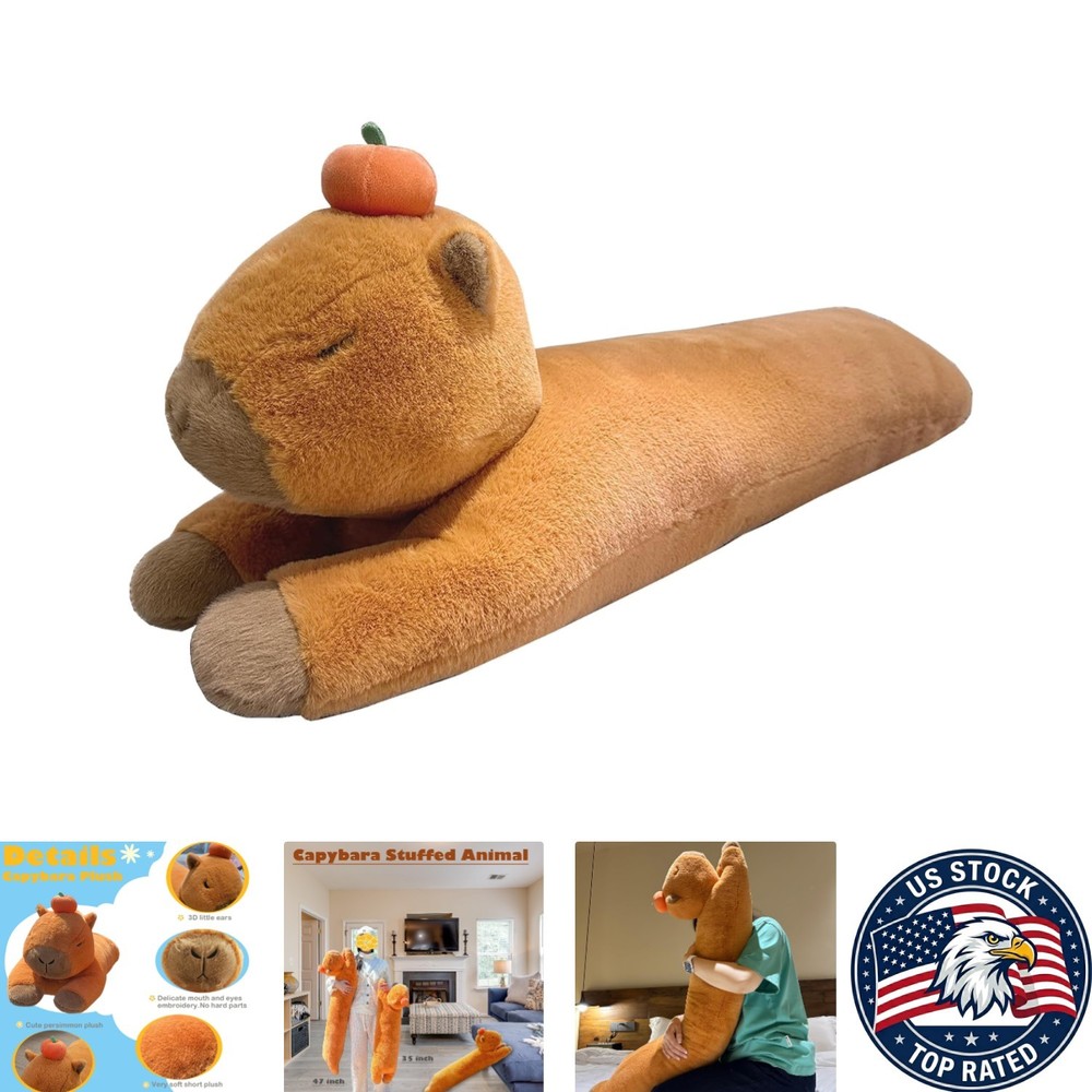 47-inch Capybara Plush Long Body Pillow – Machine Washable for Easy Care