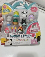 Squish-a-longs 8 Pack – 1” Mini-Squish with 2 Accessories, 1 Ring Series 1-RARE-