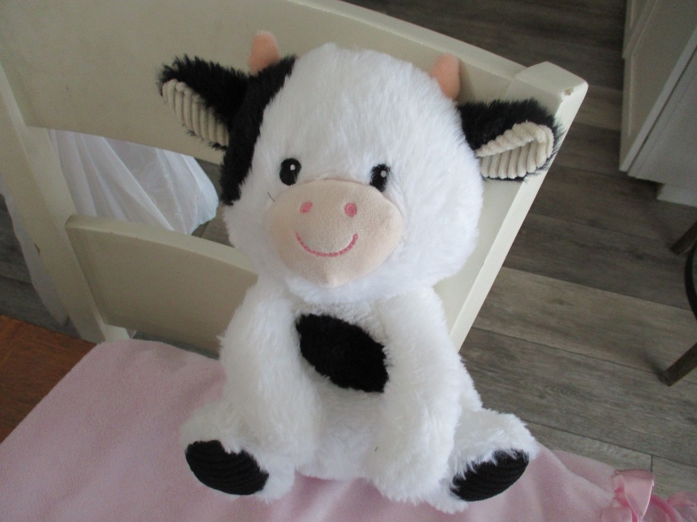 Spark Create Imagine Cow Plush Black White Toy Sensory Baby Rattle Crinkle 9″